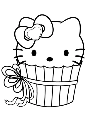 Página para Colorir Cupcake com Hello Kitty