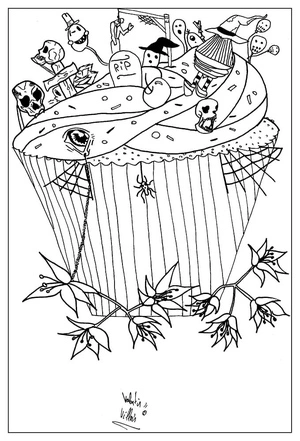 Página para Colorir Cupcake Assustador