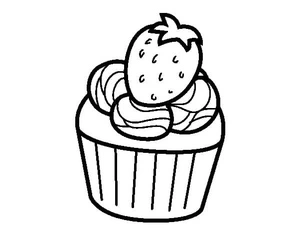 Página para Colorir Cupcake com cobertura de morango
