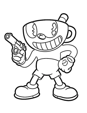 Página para Colorir Cuphead e Gun - Página para Colorir