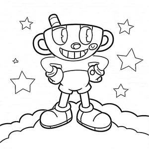 Página para Colorir Cuphead e Estrelas Cadentes