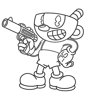 Página para Colorir Cuphead Segurando uma Arma