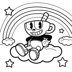 Página para Colorir Arco-íris e Cuphead