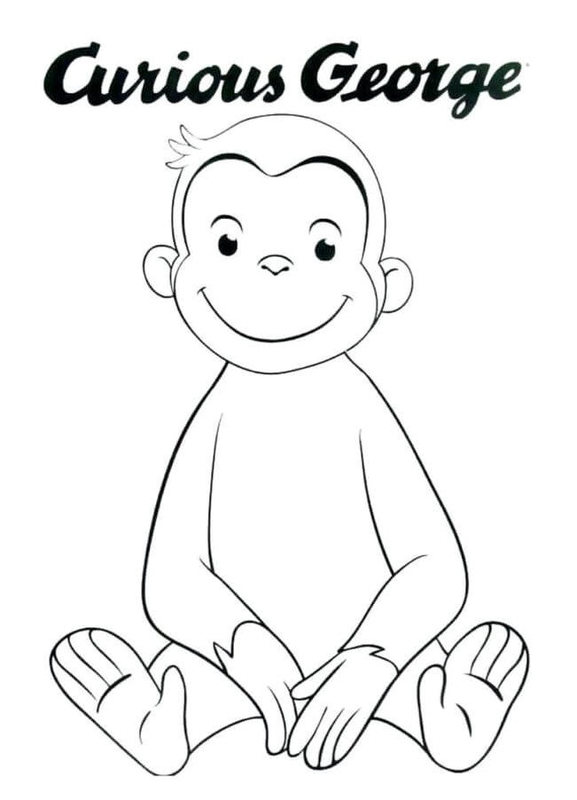 Página para Colorir Curious George sentado em uma pose pensativa.