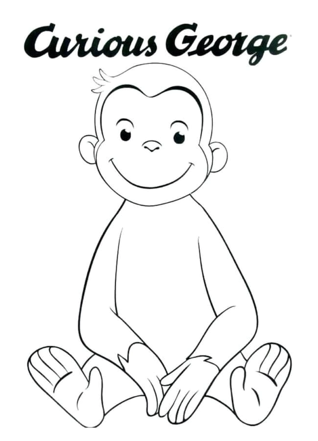 Curious George sentado em uma pose pensativa.