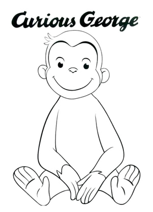 Curious George sentado em uma pose pensativa.