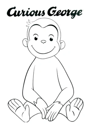 Página para Colorir Curious George sentado em uma pose pensativa.