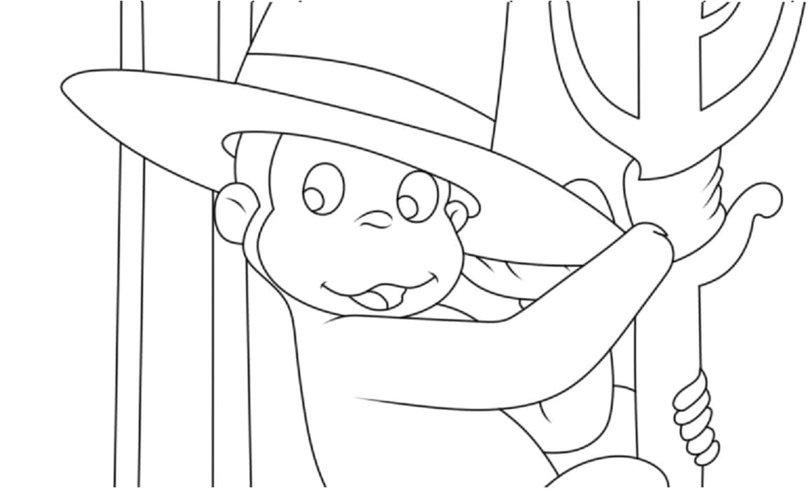 Página para Colorir George, o Macaco Curioso de Chapéu
