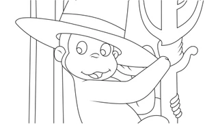 Página para Colorir George, o Macaco Curioso de Chapéu
