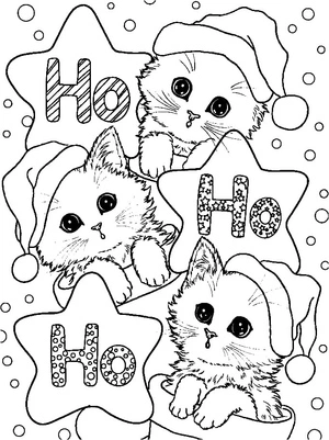 Página para Colorir Gatinhos de Natal Adoráveis