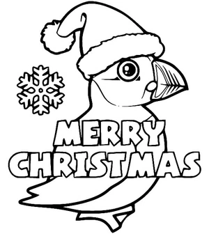 Página para Colorir Puffin de Natal Adorável