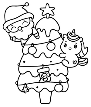 Adorável Papai Noel e Unicórnio de Natal