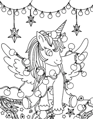Página para Colorir Unicórnio Alado de Natal Adorável