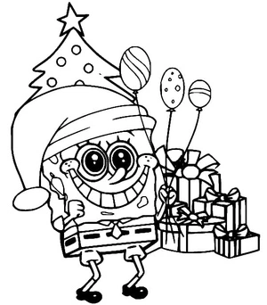Página para Colorir Adorável Bob Esponja no Tema de Natal
