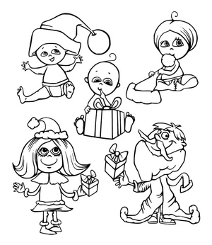 Página para Colorir Crianças Natalinas Festivas