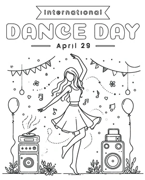 Página para Colorir Celebração de Dança Alegre