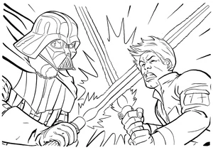 Página para Colorir Darth Vader lutando contra Luke Skywalker