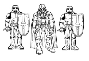 Lord Sith Darth Vader e um esquadrão de Stormtroopers