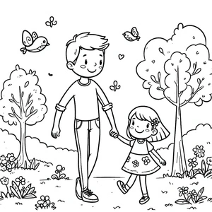 Página para Colorir Pai e Filha Adoráveis
