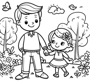 Página para Colorir Papai e Menina Pequena