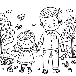 Página para Colorir Filha e Pai Indo Pescar