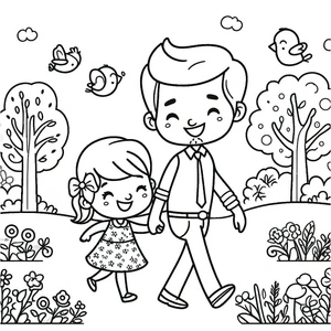 Página para Colorir Pai e Filha Alegres