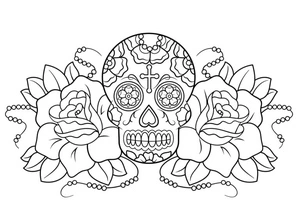Página para Colorir Altar Floral Liderado por uma Caveira de Açúcar