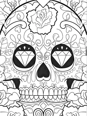 Página para Colorir Caveira com Olhos de Diamante