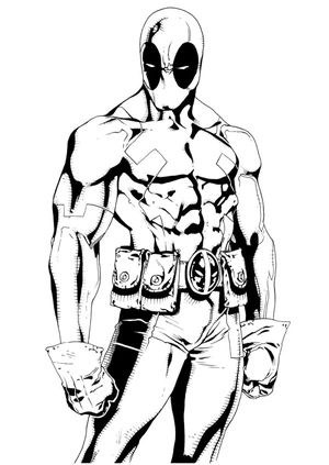 Deadpool em pose heroica, página de colorir detalhada Deadpool, impressão gratuita
