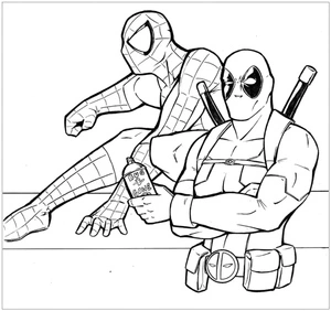 Página para Colorir Homem-Aranha e Deadpool