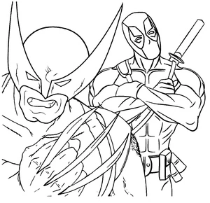 Página para Colorir Wolverine e Deadpool - Página para Colorir