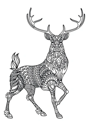 Página para Colorir Mandala de Veado Majestoso em Pé com Orgulho