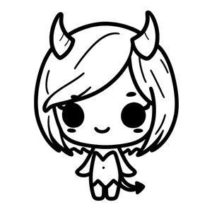 Demoninha fofa sorrindo, fácil página de colorir demônio, imprimível grátis