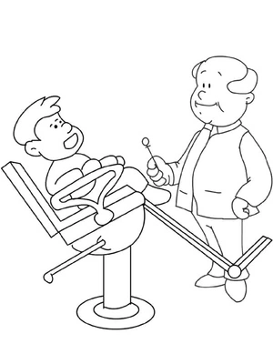 Página para Colorir Um Menino Visitando o Dentista