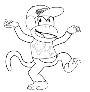 Diddy Kong pulando alegremente, fácil página para colorir Diddy Kong, impressão gratuita
