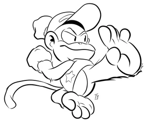 Diddy Kong em pose dinâmica, página de colorir média Diddy Kong, grátis para imprimir