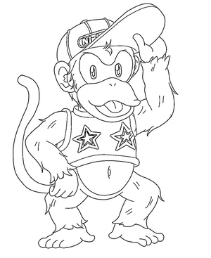 Diddy Kong acenando, fácil página para colorir Diddy Kong, impressão grátis