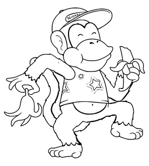 Diddy Kong comendo uma banana, página de colorir fácil de Diddy Kong, imprimível grátis