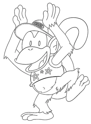 Diddy Kong dançando, página de colorir média Diddy Kong, impressão gratuita
