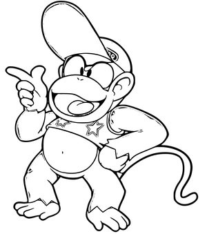 Diddy Kong apontando, página para colorir Diddy Kong, impressão gratuita