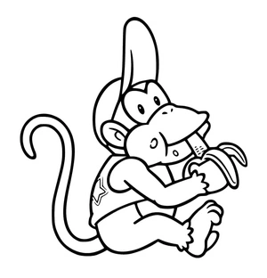 Diddy Kong comendo uma banana, página de colorir fácil Diddy Kong, impressão gratuita