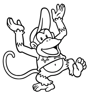 Diddy Kong pulando animado, página de colorir fácil Diddy Kong, imprimível grátis