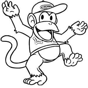 Diddy Kong animado, fácil página para colorir Diddy Kong, grátis para imprimir