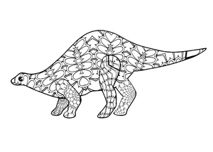 Dinossauro com padrão mandala, página de colorir detalhada de Mandala de Dinossauro, imprimível grátis