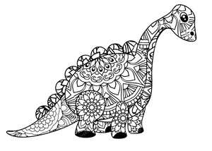 Mandala de Brachiosaurus, detalhada mandala de dinossauro, página para colorir grátis