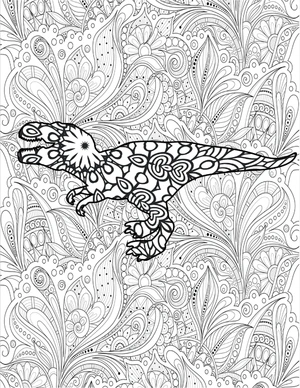 Dinossauro em mandala, página de colorir detalhada de Mandala de Dinossauro, gratuita para imprimir
