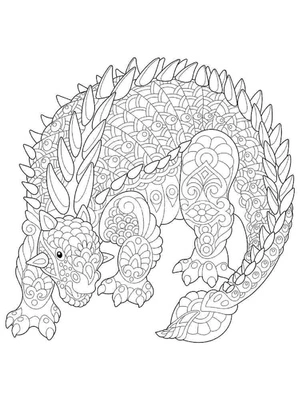 Mandala de dinossauro intrincada, página de colorir detalhada, impressão gratuita