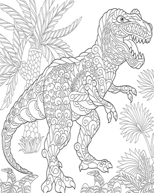 Dinossauro em padrão mandala, página de colorir detalhada, impressão gratuita