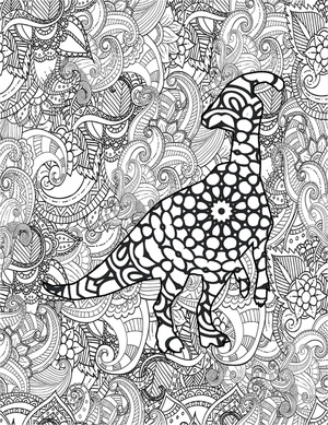 Parasaurolophus em mandala, página de colorir detalhada de dinossauro, impressão gratuita