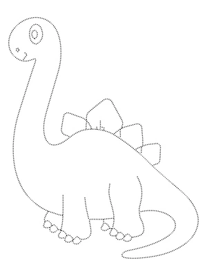 Página para Colorir Atividade de Traçado de Dinossauro Fofo